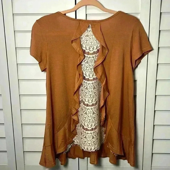 She + Sky Boho Lace Top Size Small Rust - Picture 3 of 6